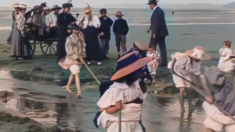Children playing on the beach in 1886 Remastered