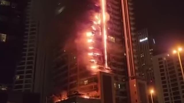 Lastest News : A skyscraper near the Burj Khalifa caught fire this morning in Dubai