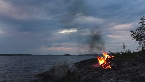 Relaxing by fire