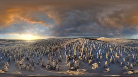 Snowy Fairytale. Lapland, Finland. Aerial 360 video in 12K