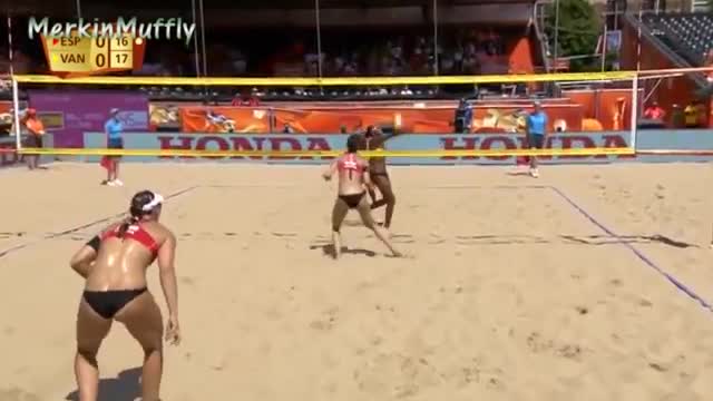 Women beach volleyball of Spanish beautiful players