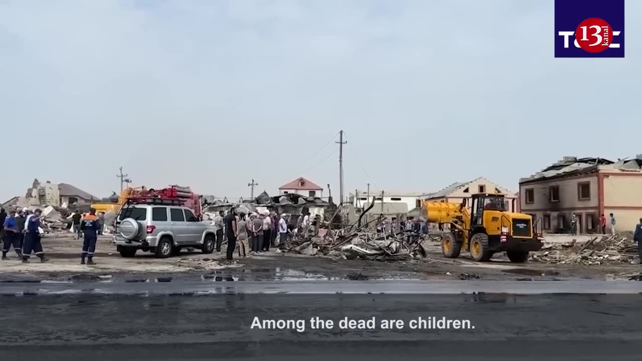 Drone footage shows the aftermath of explosion in Russia, burnt vehicles