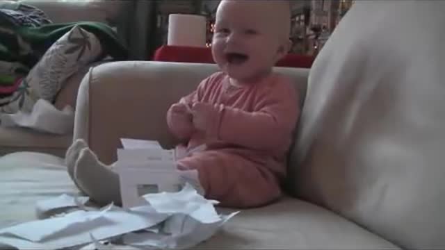 Baby Laughing Hysterically at Ripping Paper (Original)