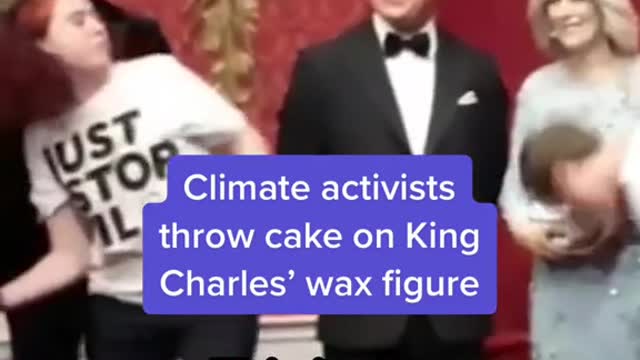 Climate activists throw cake on King Charles' wax figure