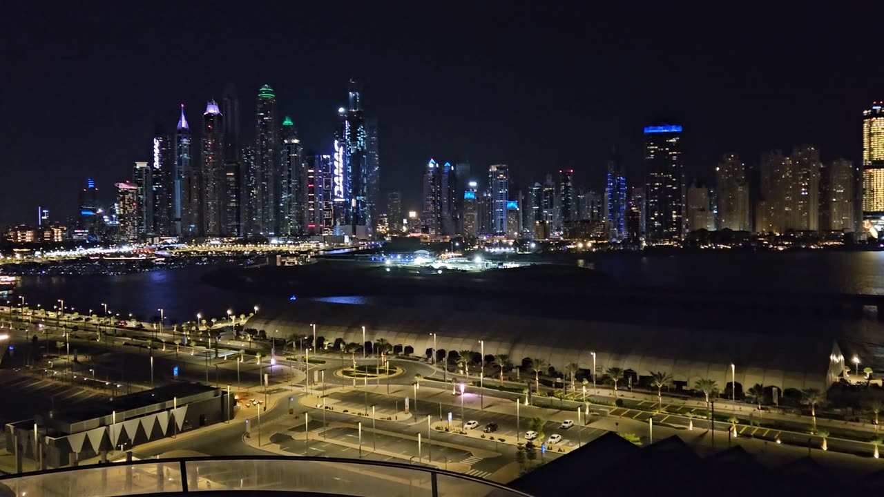 View of Dubai Marina Skyline at night from Costa Toscana ship