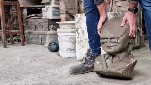 Artist Carrying Newly Finished Sculpture Drops it on its Face