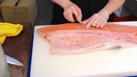 How To Fillet a Whole Salmon | Sashimi & Sushi -Taiwanese street food