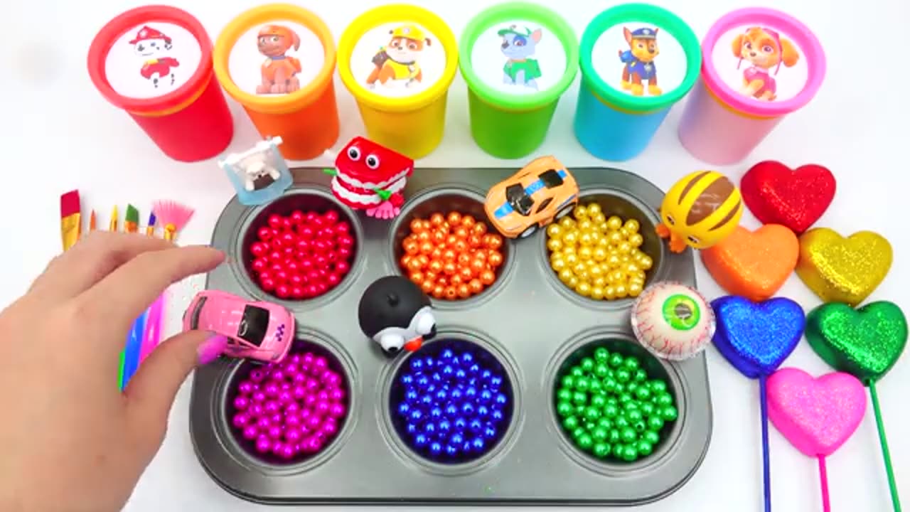 Satisfying Video l Playdoh Rainbow Lollipop Candy With Color Tray Balls ASMR