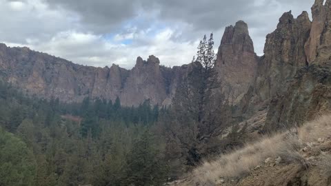 Central Oregon – Smith Rock State Park – Descending Steep Trail in the Rain