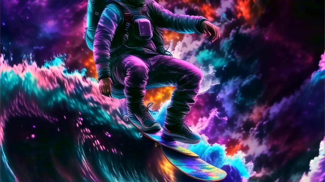AI Generated Picture of an Astronaut Extreme Surfer riding colourful ocean 🌊 wave || follow