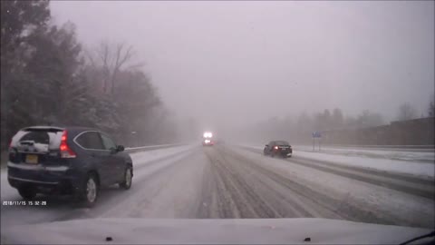 Dash cam Footage captures truck spinning out in the snow