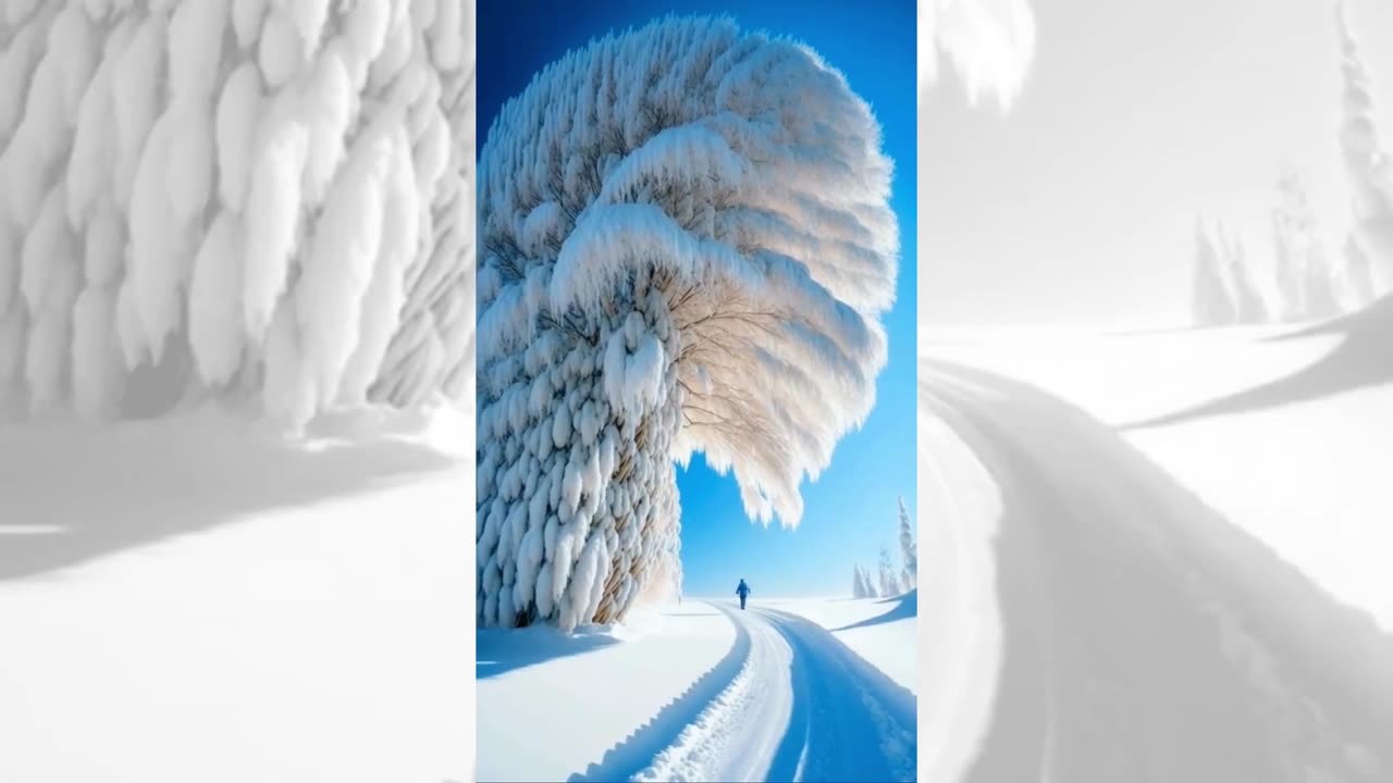 White snow place with trees and human.