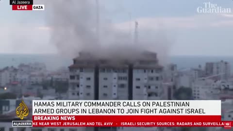 Moment Israeli airstrike hits Gaza tower block after Hamas attack.