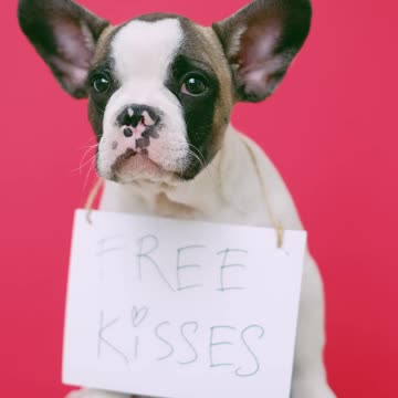 Cute Puppy With a Sign Sitting on a Stool