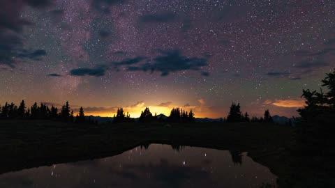 Amazing timelapse of the night sky over the lake
