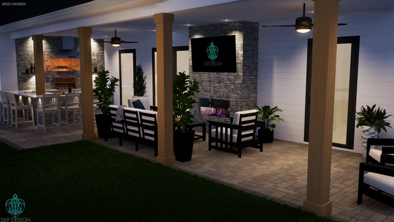 Covered Patio Custom Designed with Bar BBQ and Fireplace