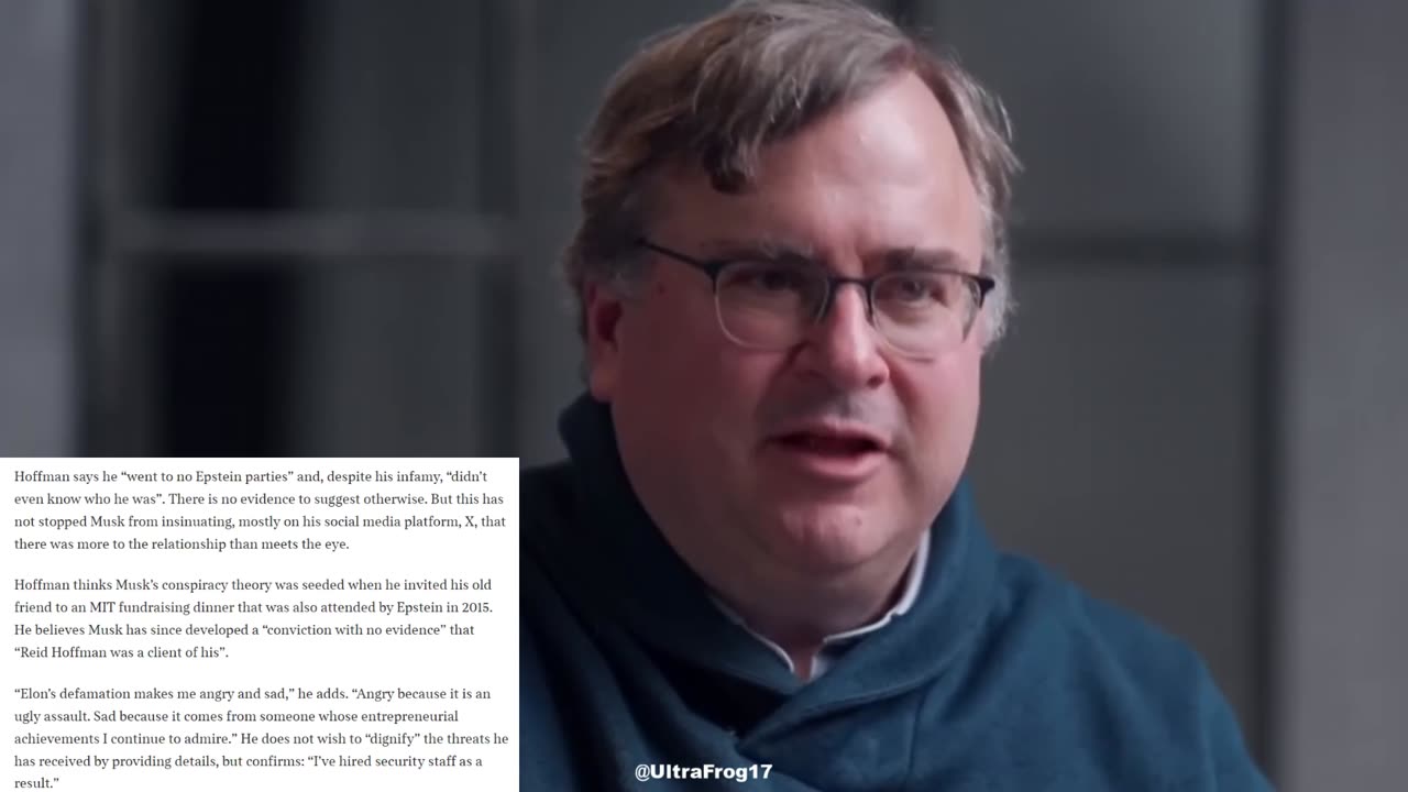 Reid Hoffman: Conspiracy Theories about him partying with Epstein/Feels fear of Trump