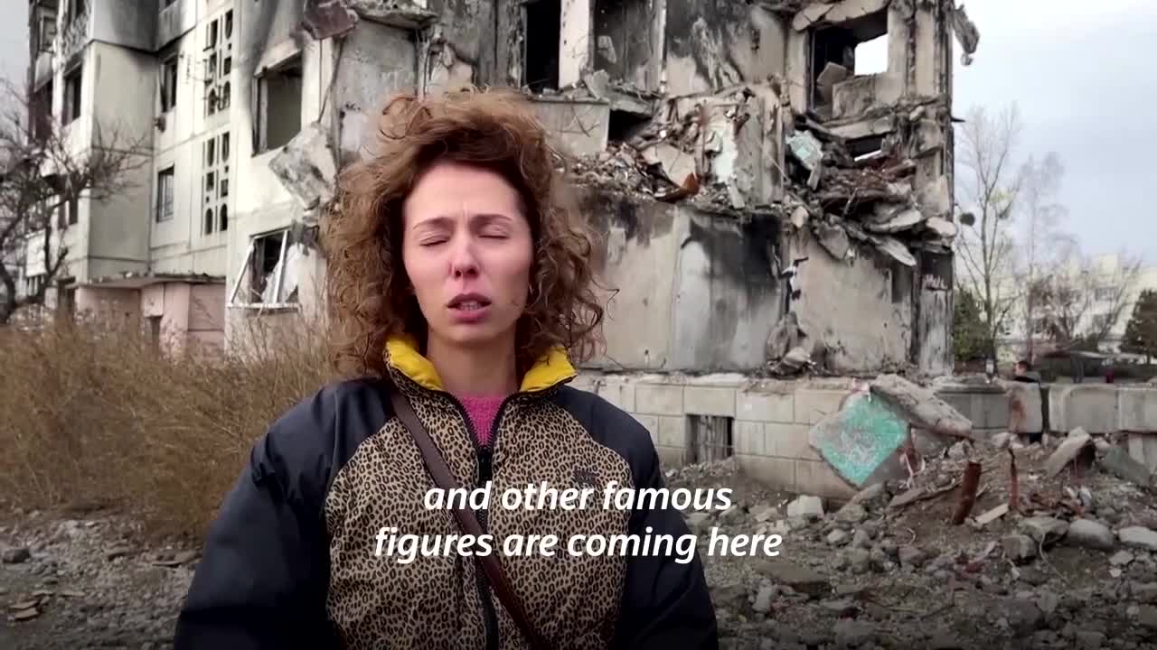 Banksy murals seen on damaged buildings in Ukraine