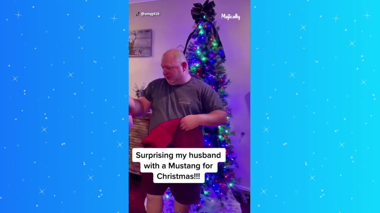 BEST CHRISTMAS SURPRISE - Husband gets surprise of his life with new Mustang for Christmas