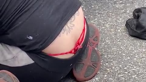 Red Thong Slip While Fixing Car