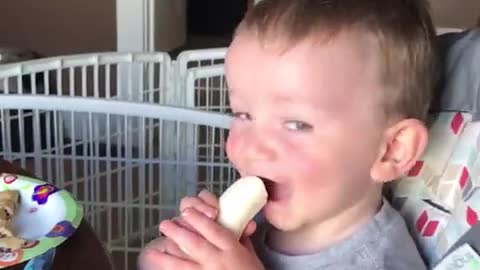 Bebé enloquece al probar una banana