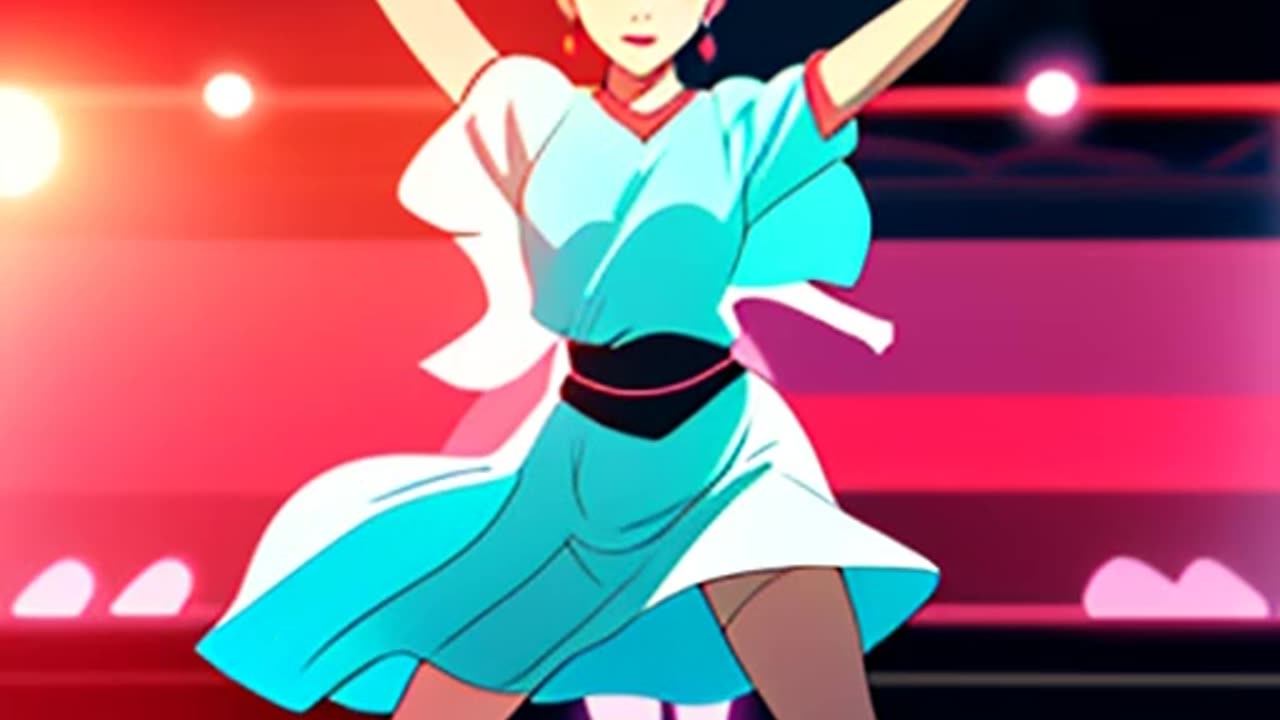 Anime girl dancing because she is happy