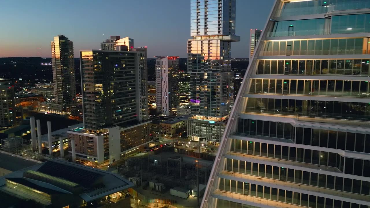 Aerial view of a big city between the buildings