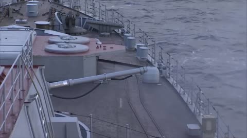 Artillery firing by a detachment of Pacific Fleet ships in the Sea of Okhotsk