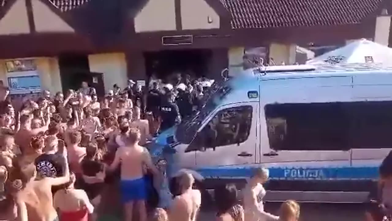 Large crowd outside public pool where muslims raped young girls in Poland