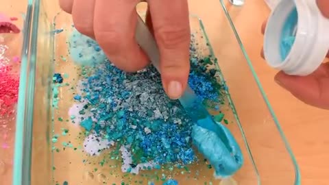 Pink vs Teal - Mixing Makeup Eyeshadow Into Slime ASMR