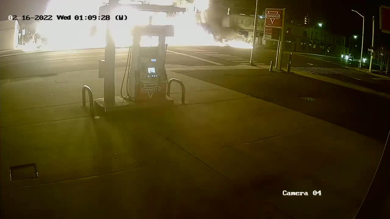 Tanker truck crashes into building and bursts into flames