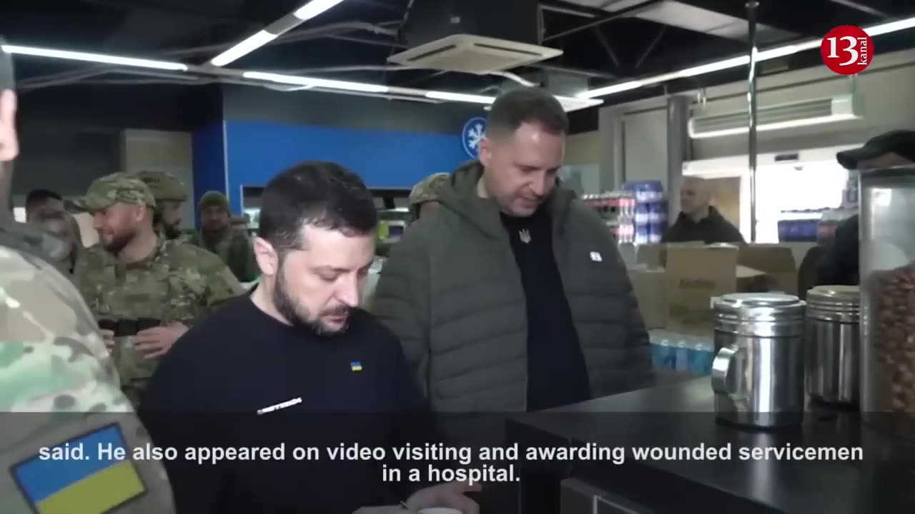 Zelensky drinking coffee and taking selfie with soldiers