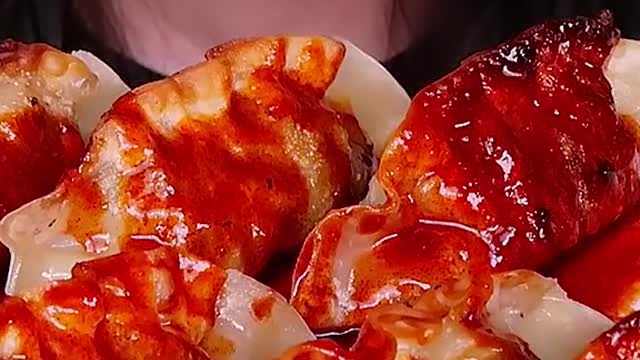Spicy Dumplings Mandu with Fire Sauce #zoeyasmr #zoeymukbang #bigbites #mukbang #asmr #food #먹방 #틱톡푸