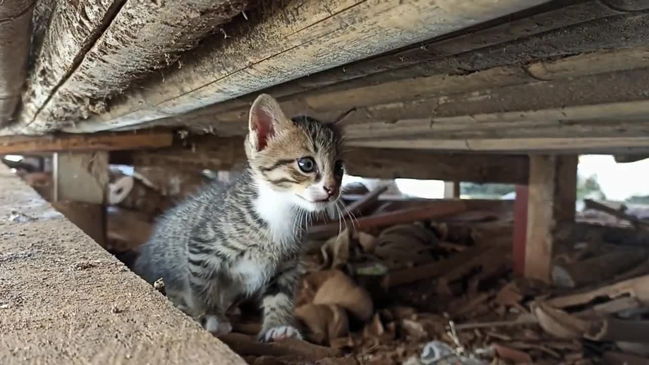 Cute Kitten Meowing along the Street