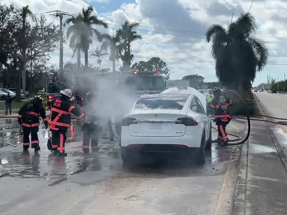 Hurricane damaged EV cars catch fire, smolder for days despite firefighters' efforts