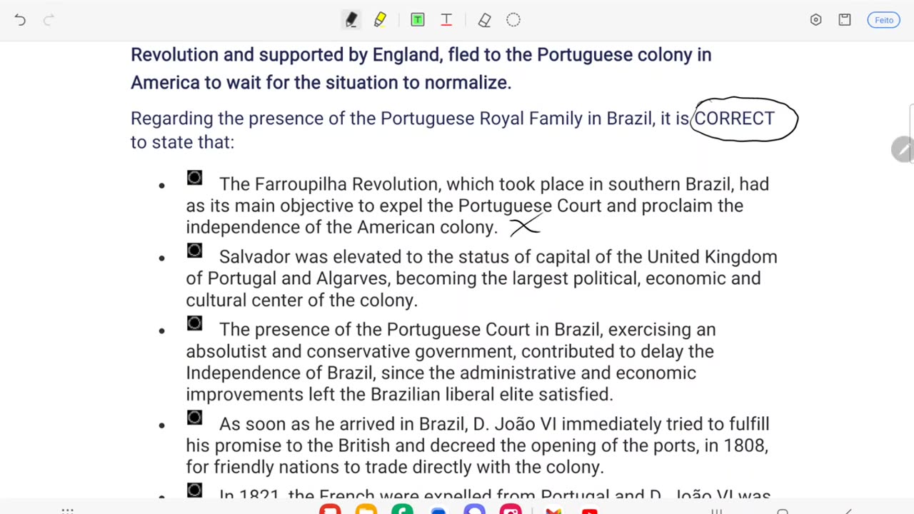 Exercises on the coming of Portuguese Royal Family to Brazil