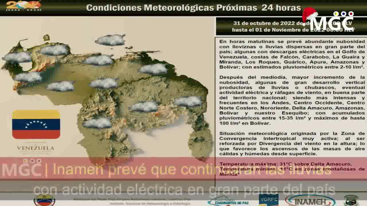 Inameh prevé que continuarán las lluvias con actividad eléctrica en gran parte del país