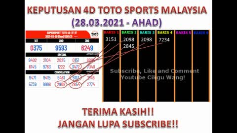 KEPUTUSAN STATISTIK RAMALAN 4D TOTO SPORTS MALAYSIA - 28.03.2021 (AHAD)