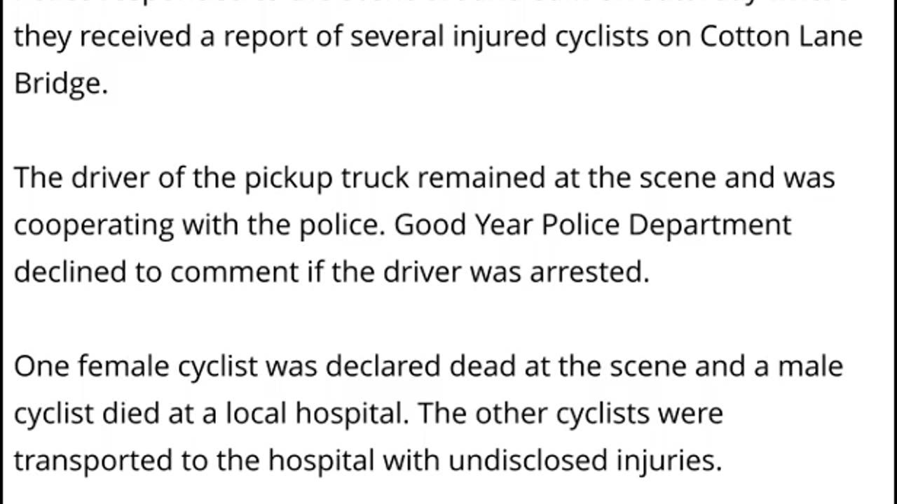 2 Dead And 11 People Hospitalized After A Pickup Truck Rams Into A Group Of Cyclists In Arizona