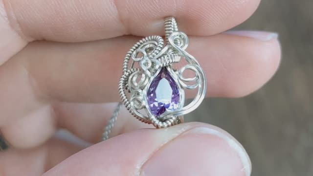 Lab Grown Alexandrite and Silver Wire Wrap Necklace