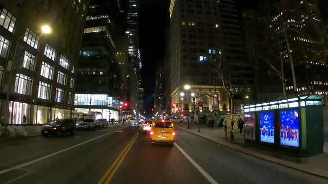 Driving Thru On Around 01-14-2022 42 Street Time Square New York NYC Manhattan Night 4K - 01 of 02