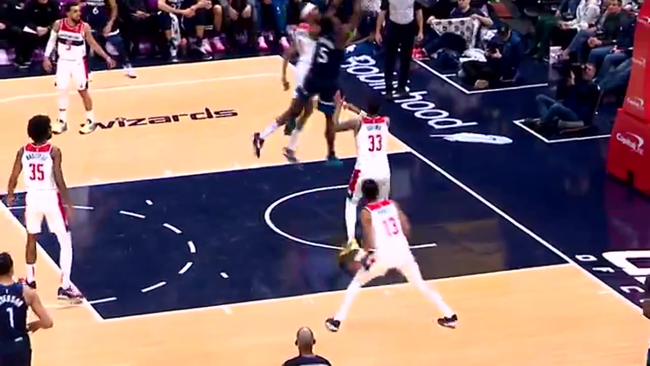 NBA - Anthony Edwards drives downhill then elevates to the slam! Timberwolves-Wizards