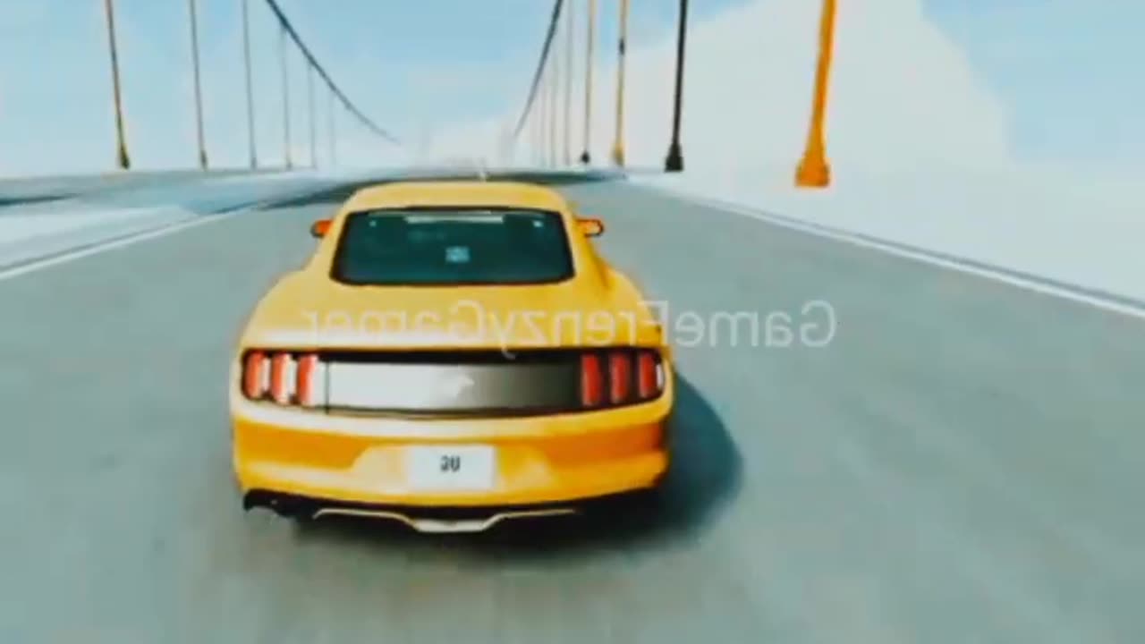 🚗 Mustang Car Epic Jump Challenge! Will It Conquer the Broken Bridge? 🌉🏆