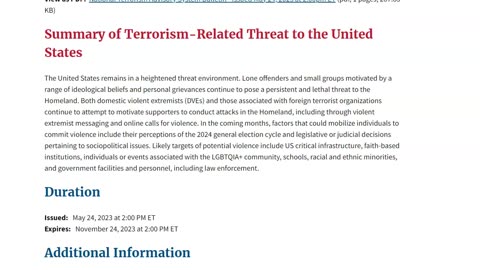 ALERT: Summary of Terrorism-Related Threat to the United States