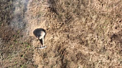 War Ukraine - Russia. Ukrainian drone saw the occupier and threw grenades at him