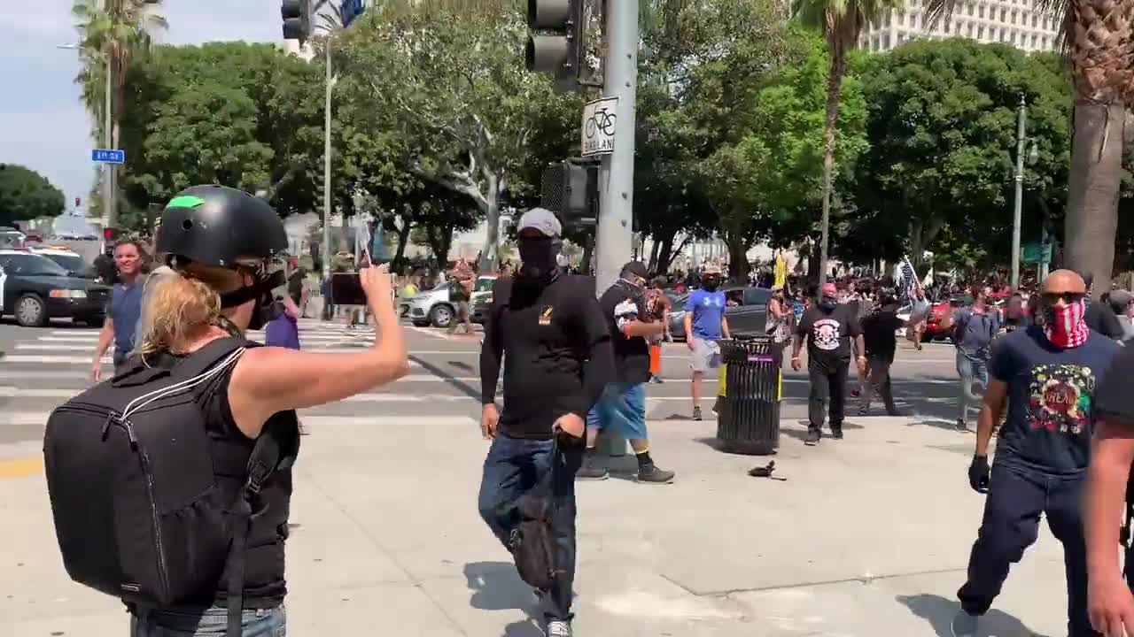 Brutal right-wing vs antifa brawl breaks out at anti-mask protest in Los Angeles