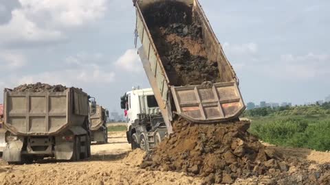 Amazing!!! Bulldozer Action Moving Dirt Filling Connect The Road