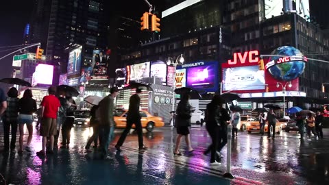 Times Square during a rainy night