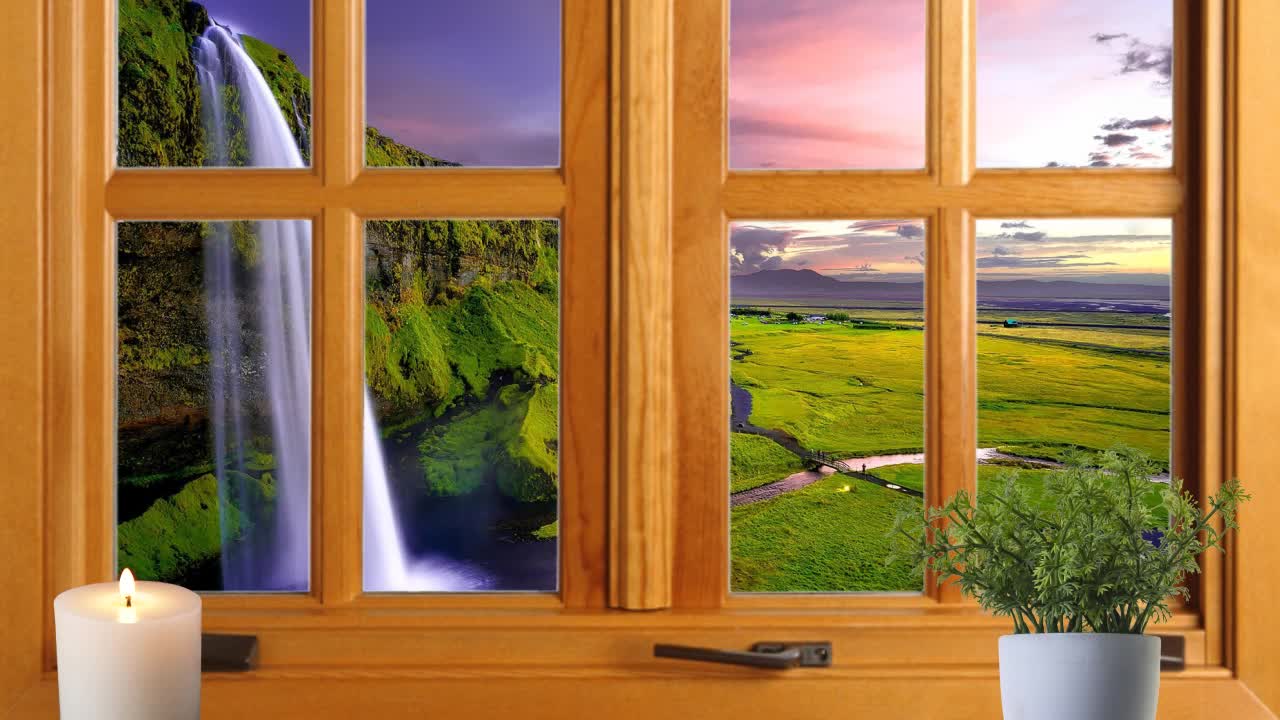 Relaxing Window #7 - WATERFALL SOUND SCAPE | Nature Sounds | Relaxing Sounds