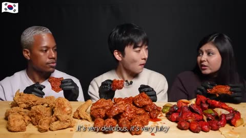 [AMERICA vs INDIA vs KOREA] People Try Each Other's Chicken!! FRIED, SPICY, TANDOORI (ASMR MUKBANG)
